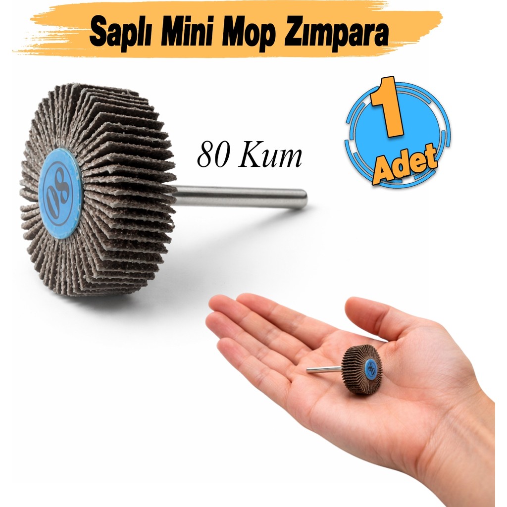 Badem10 (80 Kum) Saplı Pimli Mini Flap Yaprak Mop Zımpara Taşı 1 Adet Matkap Dremel Uyumlu Taşlama Aksesuarı - 50 mm - Renkli Matkaplar Fiyatı