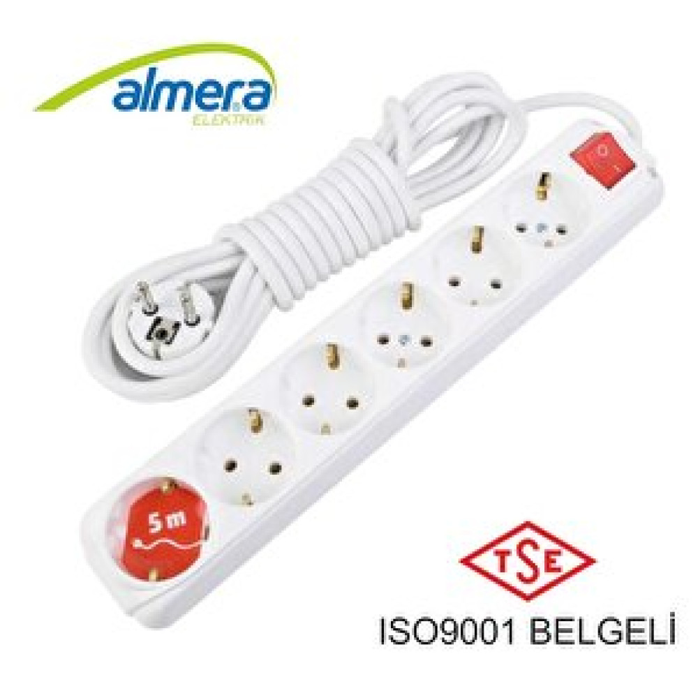 Badem10 Almera 6'lı Ara Kablo Anahtarli Topraklı Grup Priz 5 Metre Prizler Fiyatı