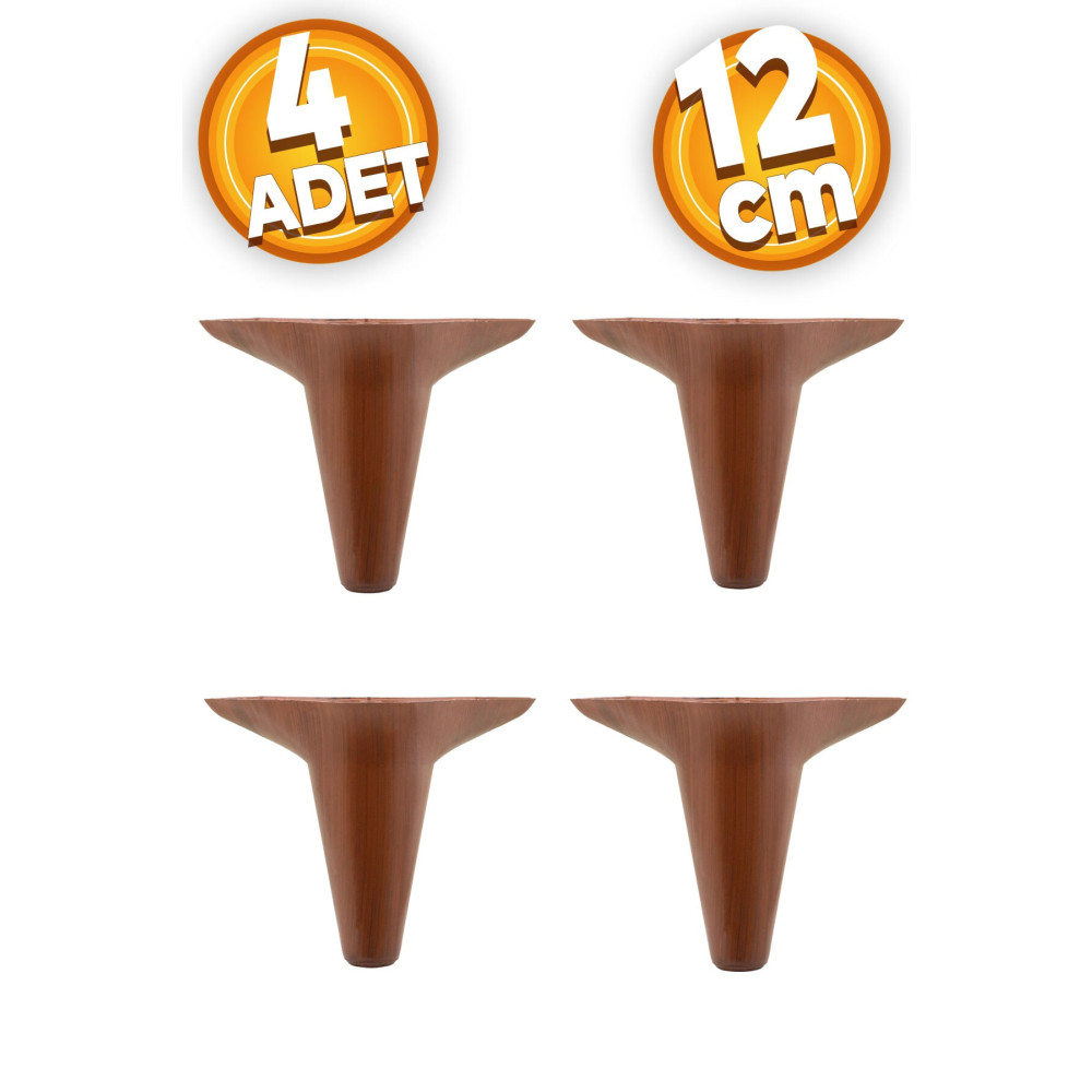 Badem10 Aspen Lüx Mobilya Kanepe Sehpa Ünite Koltuk Ayağı Ahşap Desenli 12 Cm Kahverengi Baza Ayak (4 ADET) Nalburiye & Hırdavat Fiyatı