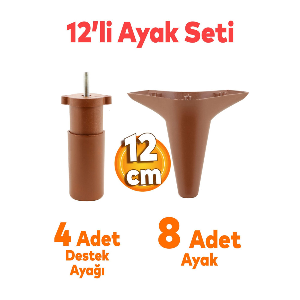 Badem10 Aspen Mobilya Ayağı 12li Set Robot Süpürge Için Koltuk Kanepe Destek 12 Cm Düz Kahverengi Baza Ayak Nalburiye & Hırdavat Fiyatı