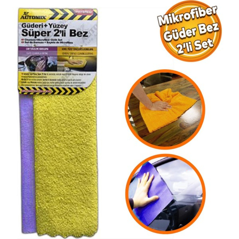 Badem10 Automix Araba Araç Otomobil Oto Cam Yıkama Güderi Yüzey Mikrofiber 2'li Bez Seti 30X40 Oto Genel Temizlik Fiyatı