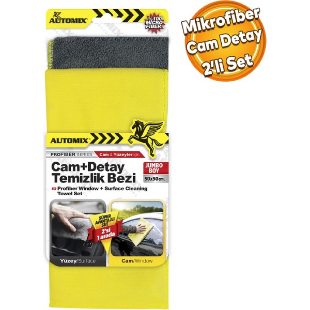 Badem10 Automix Araba Araç Otomobil Oto Iç Dış Ofis Ev Cam Kurulama Temizleme Mikrofiber Bez 2'li Set 50X50 Oto Genel Temizlik Fiyatı