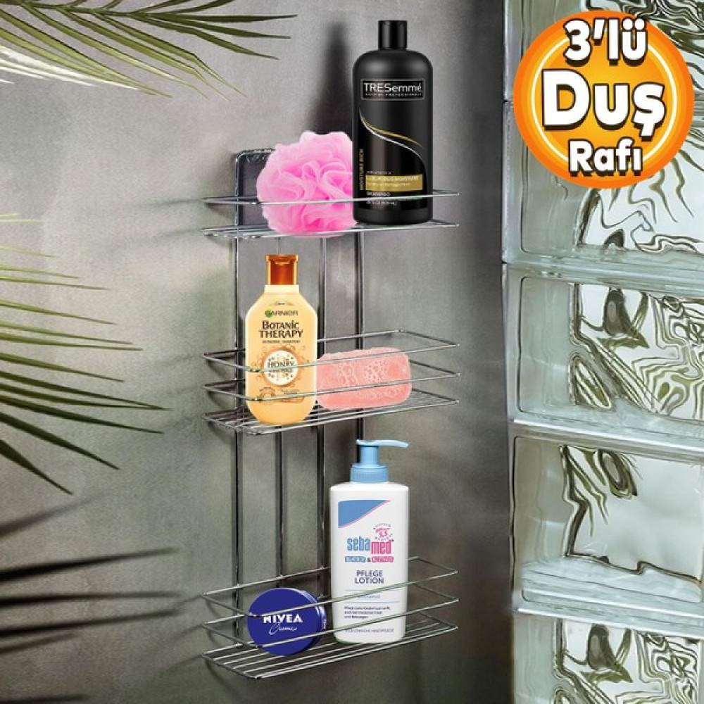Badem10 Banyo Duş Rafı Şampuanlık Köşelik Kare Krom 3 Katlı Malzemelik Organizer Düzenleyici Mutfak Eşya Rafı Banyo Rafı Fiyatı