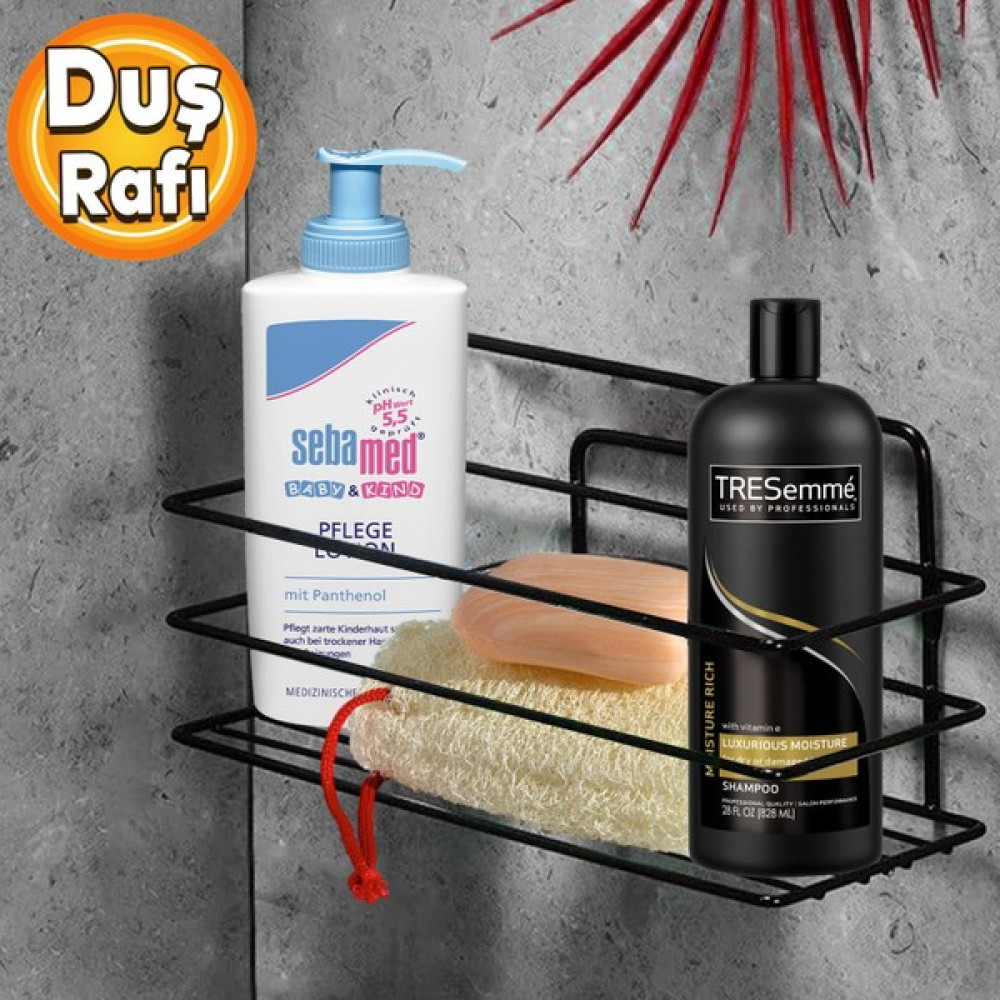 Badem10 Banyo Duş Rafı Şampuanlık Köşelik Kare Siyah Tek Katlı Malzemelik Organizer Düzenleyici Mutfak Eşya Rafı Banyo Rafı Fiyatı