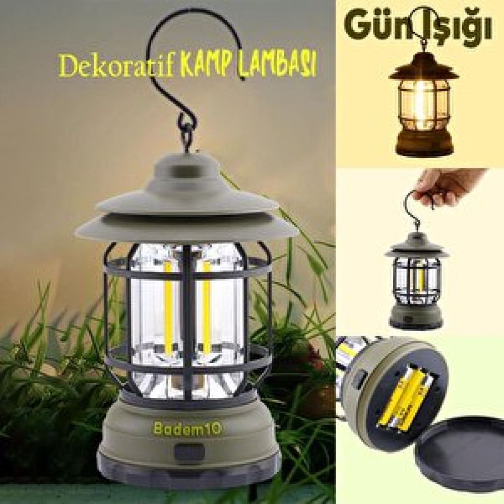 Badem10 Blanca Dekoratif Kamp Lambası Ledli Sarı Işıklı El Feneri Pilli Işıldak Portatif Gece Lamba Yeşil Kafa Feneri Fiyatı