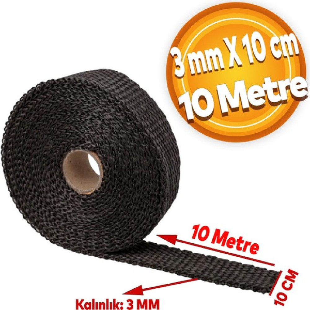 Badem10 Cam Elyaf Egzos Sargısı Yanmaz Bant 3 mm x 10 cm 10 Metre Amyant Bant Siyah Sıcaklık Önler Bant Dış Cephe Yalıtım Malzemeleri Fiyatı