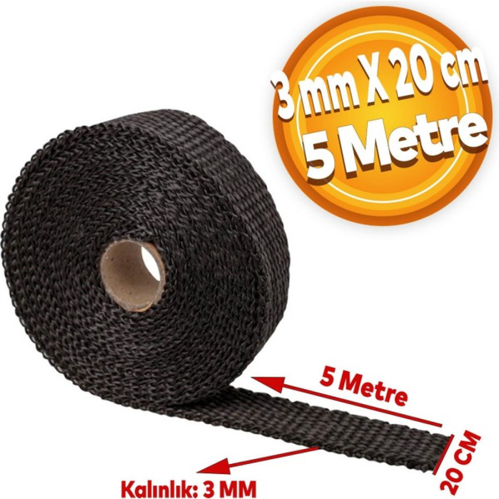 Badem10 Cam Elyaf Egzos Sargısı Yanmaz Bant 3 mm x 20 cm 5 Metre Amyant Bant Siyah Sıcaklık Önler Bant - 1 Adet Dış Cephe Yalıtım Malzemeleri Fiyatı