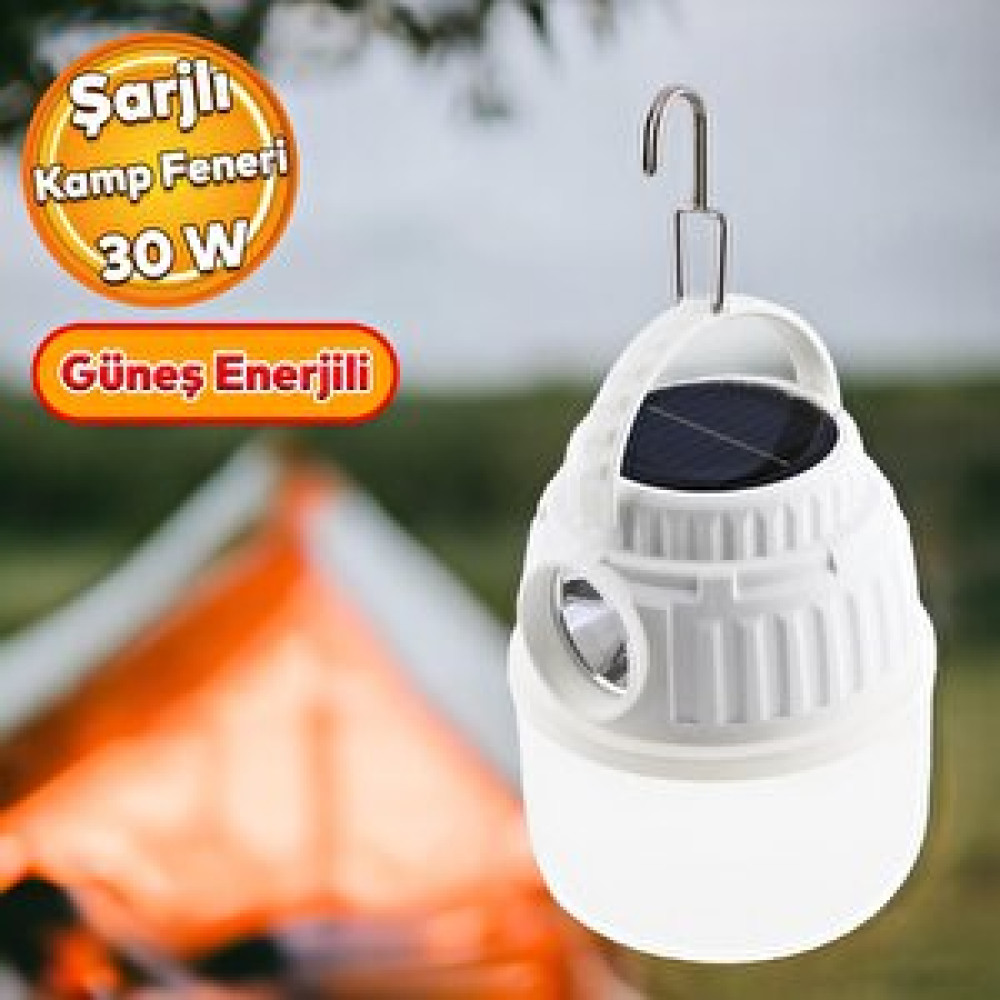 Badem10 Dekoratif Kamp Lambası Led Beyaz Işıklı El Feneri Şarjlı Işıldak Portatif 30 W, Şarj Güneş Enerjili Kafa Feneri Fiyatı