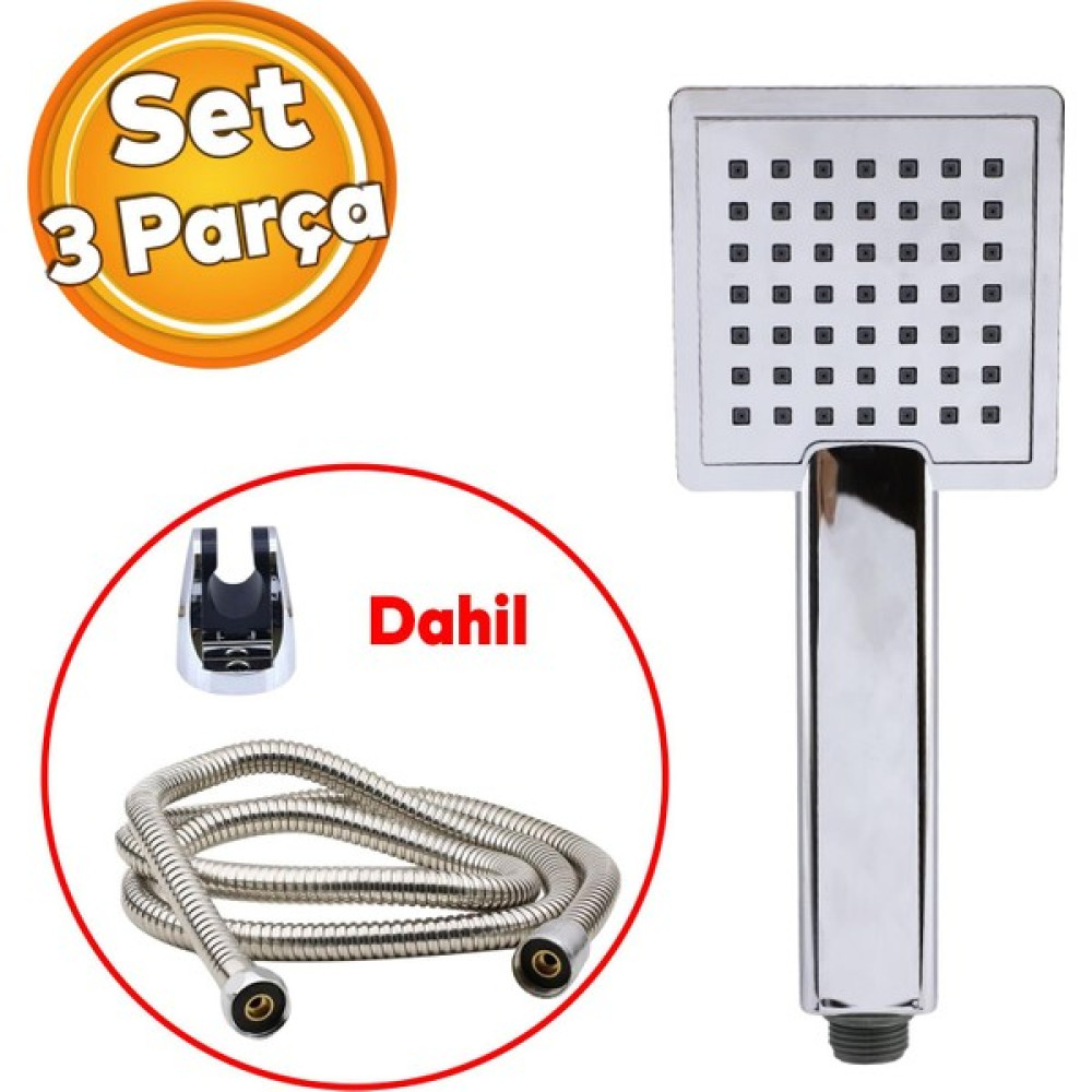 Badem10 Duş Seti Fişkiye Banyo Duş Başlığı Set Fiskiyesi Telefonu Kare Klasik Başlık Metal Hortum - Mor Duş Başlığı Fiyatı