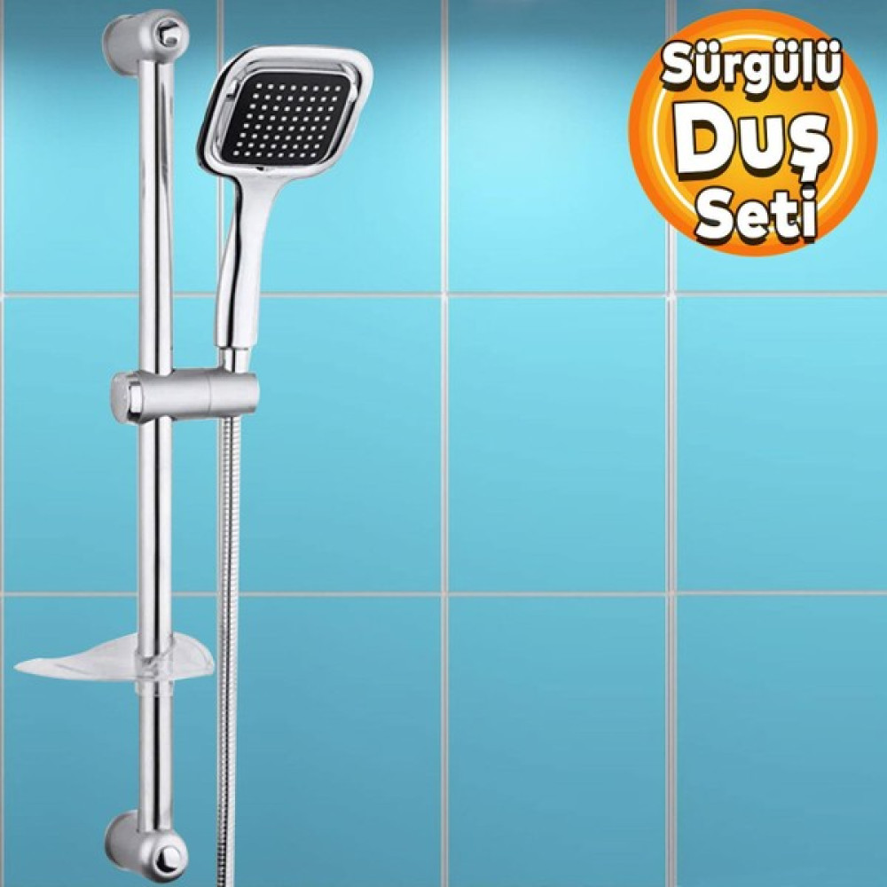 Badem10 Duş Seti Sürgülü Banyo Duş Başlığı Seti Fiskiyesi Telefonu Kare Başlık Metal Hortum - Siyah Duş Başlığı Fiyatı