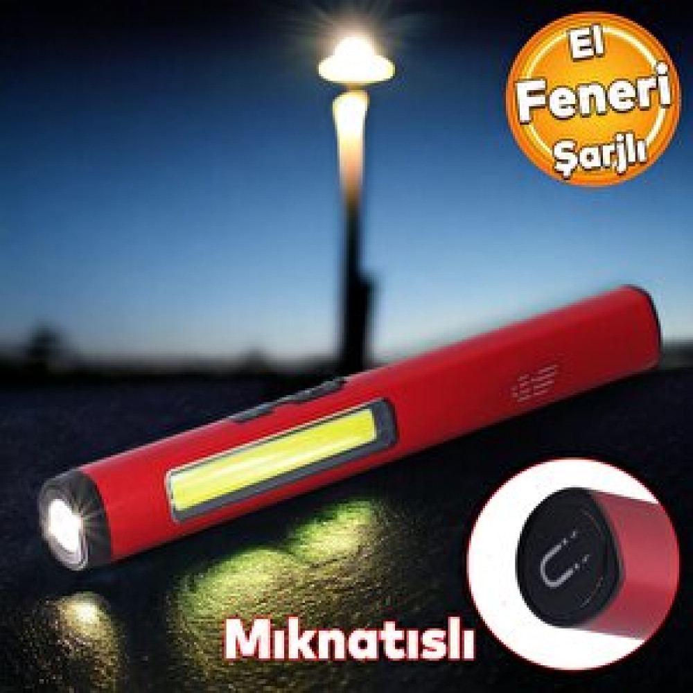 Badem10 El Feneri Şarjlı Işıldak Kamp Lambası Gece Aydınlatma Beyaz Işık Cob Led Mıknatıslı Sağlam El Feneri Fiyatı
