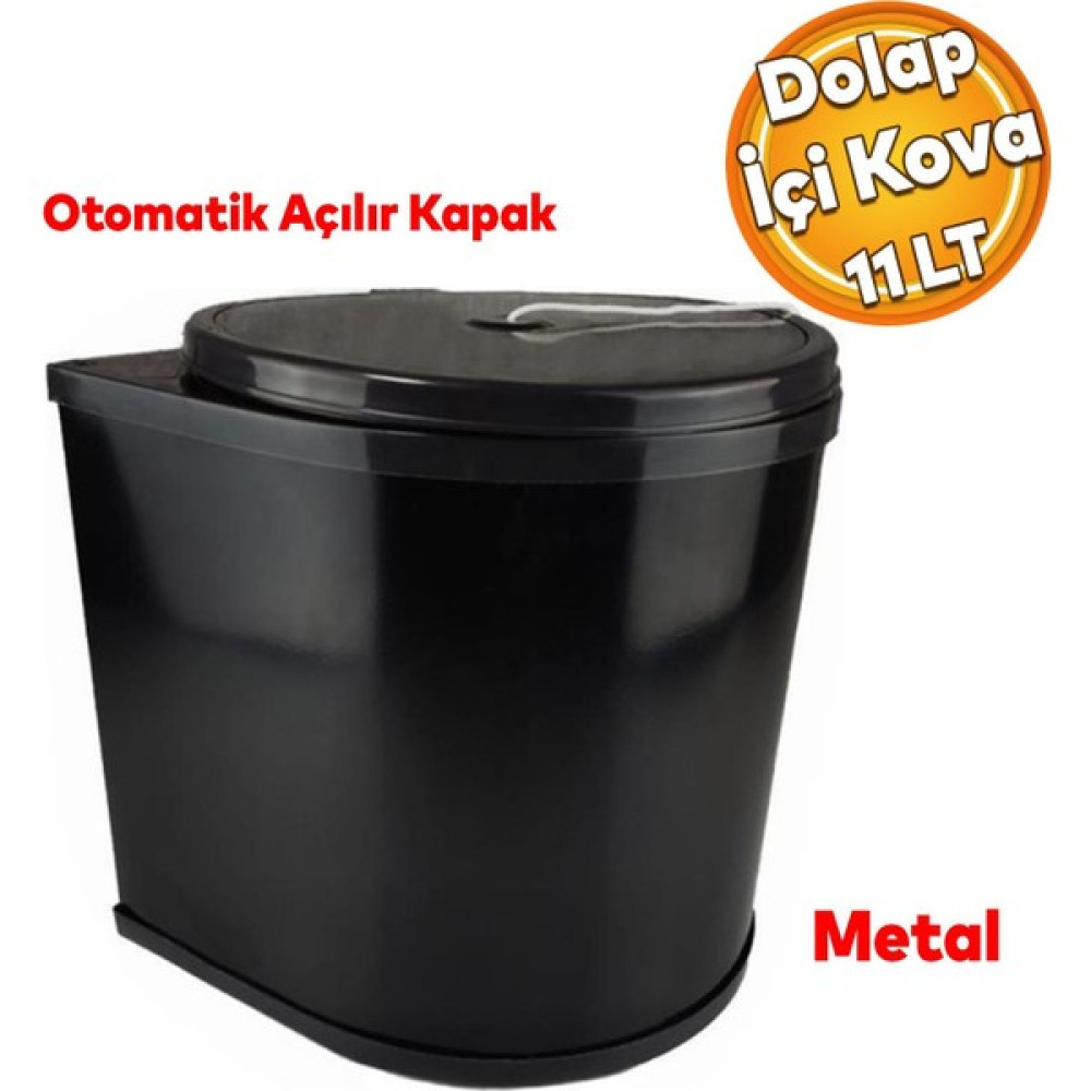 Badem10 Ev Ofis Mutfak Banyo Siyah Renk Dolap İçi İpli Otomatik Açılır İç Kovalı Metal Çöp Kovası 11 Lt Çöp Kovaları Fiyatı