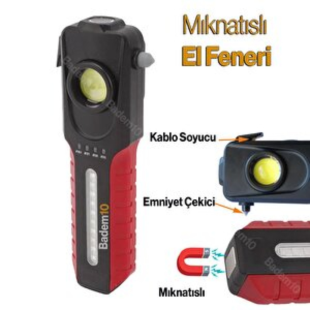 Badem10 Goldsilver Şarjlı El Feneri Kamp Lambası Işıldak Fener Mıknatıslı Çalışma Lambası 3 Modlu Type-c Kafa Feneri Fiyatı