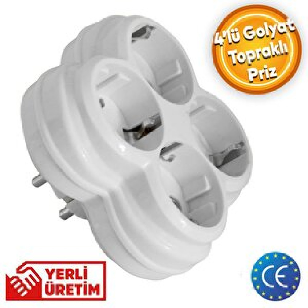 Badem10 Golyat 4 Lü Topraklı Çocuk Korumalı Çoklu Grup Priz Çoğaltma Dörtlü Fiş Piriz Sıva Üstü Prizler Fiyatı