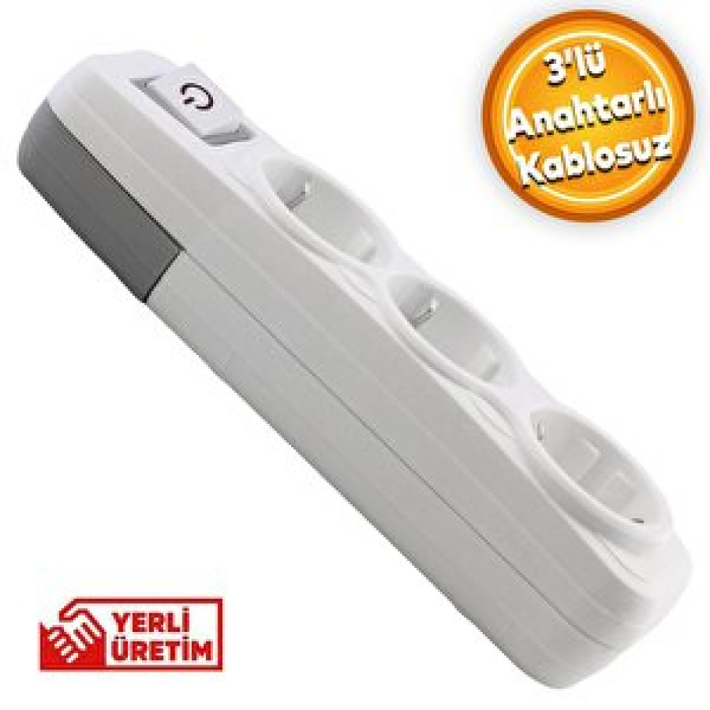 Badem10 Grup Priz 3'lü Anahtarlı Kablosuz Başlık Piriz Klemensli Üçlü Prizler Fiyatı