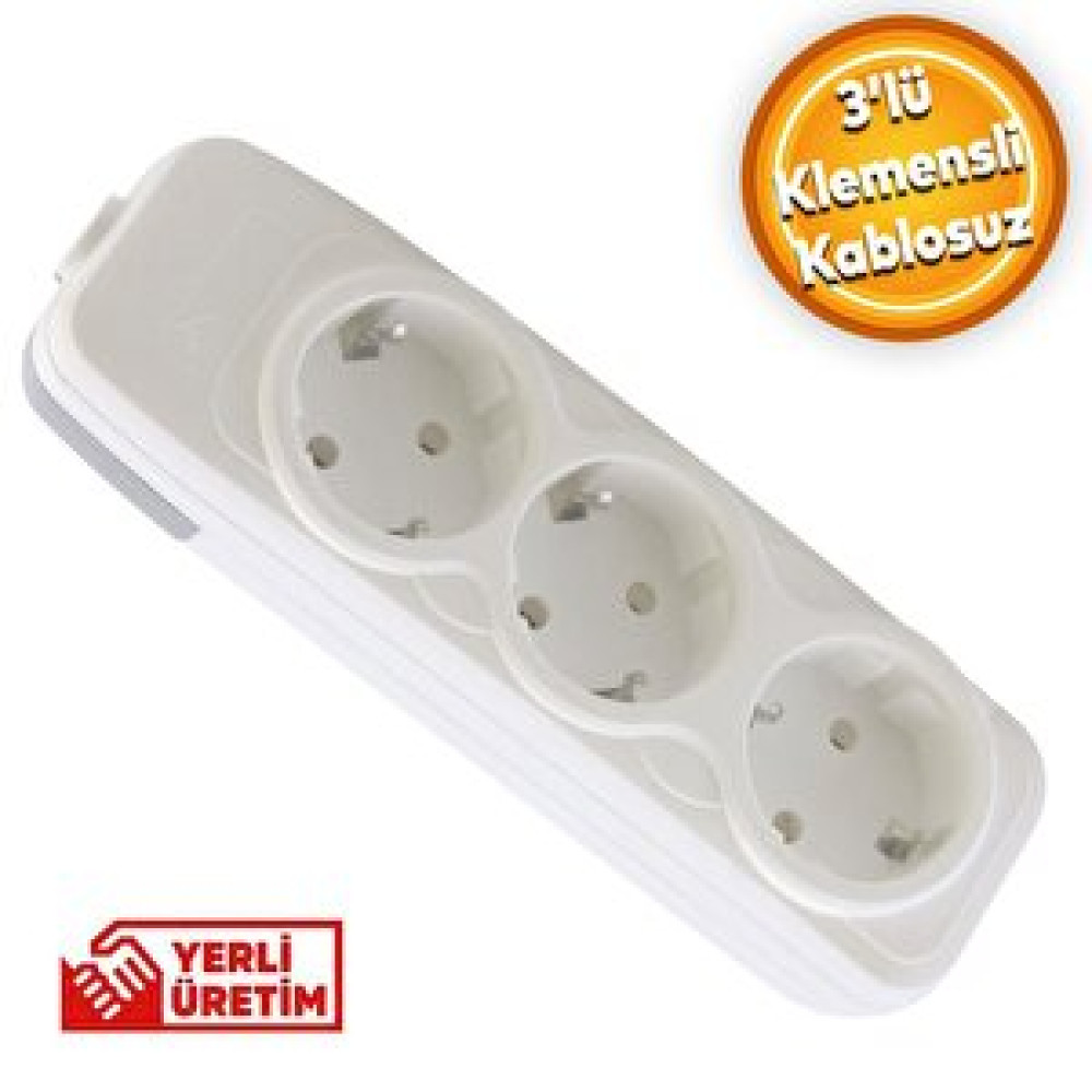 Badem10 Grup Priz 3'lü Anahtarsız Kablosuz Başlık Piriz Klemensli Üçlü Prizler Fiyatı