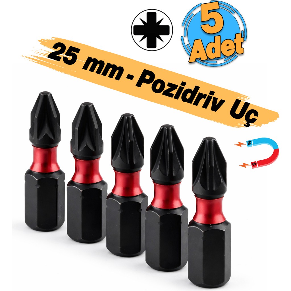 Badem10 Impact Bits Uç 25 mm Pz2 Tayvan Çeliği Mıknatıslı Pozidriv Manyetik 1/4" Matkap Ucu 2.5 cm Uzunluk - Gümüş Matkaplar Fiyatı