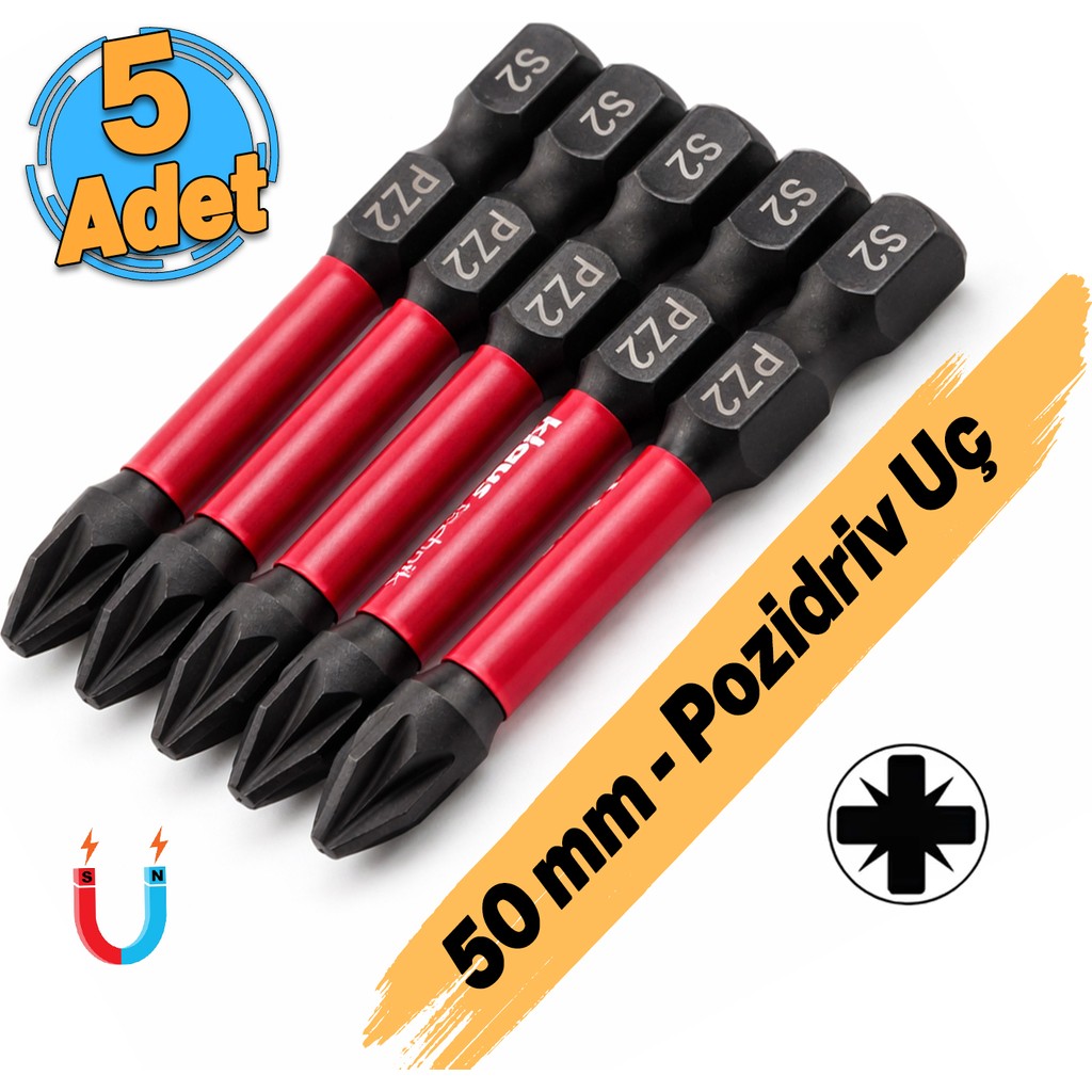 Badem10 Impact Bits Uç 50 mm Pz2 Tayvan Çeliği Mıknatıslı Pozidriv Manyetik 1/4" Matkap Ucu 5 cm Uzunluk - Gümüş Matkaplar Fiyatı
