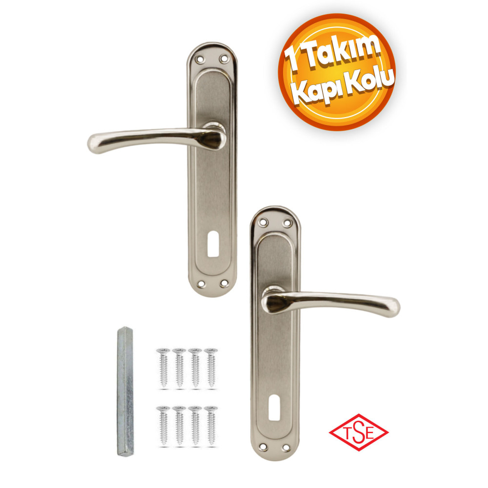 Badem10 Kumrucan Nikel Saten Oda Kapı Kolu Sağa Sola Uygun Ön Arka (1 TAKIM) Nalburiye & Hırdavat Fiyatı