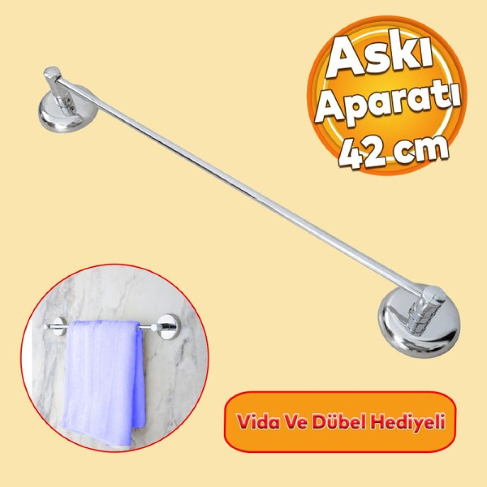 Badem10 Metal Krom Bez Havlu Asma Askısı Aparatı 42 cm Banyo Lavabo Vidalı Askılık Sağlam Askı Banyo Askılık Fiyatı