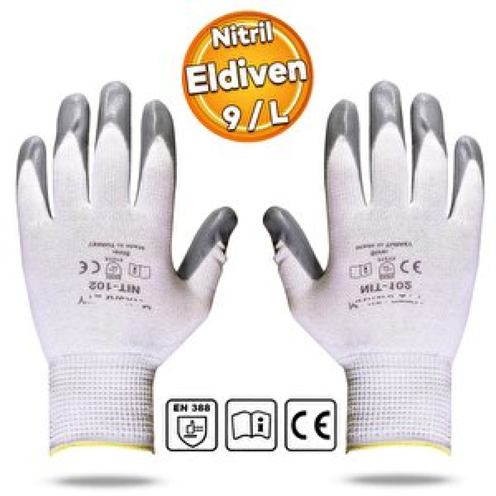 Badem10 Nitril Kaplama Sanayi İnşaat İşçi İş Usta Eldiveni Koruyucu Eldiven Beyaz Gri No: 9/l (1 Çift) İş Eldiveni Fiyatı