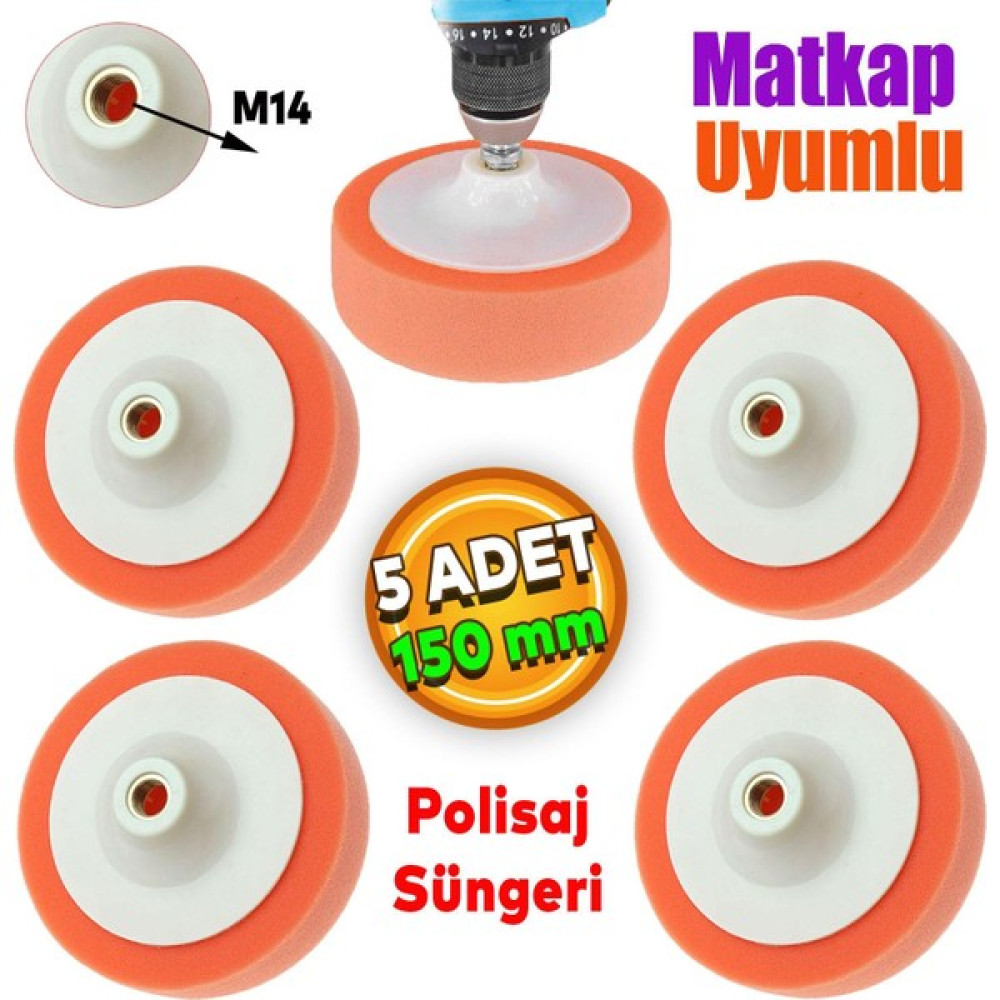 Badem10 Pasta Cila Polisaj Süngeri Zımpara Tabanlı Turuncu 150 mm M14 Uyumlu (5 Adet) Cila / Polisaj Makinesi Fiyatı