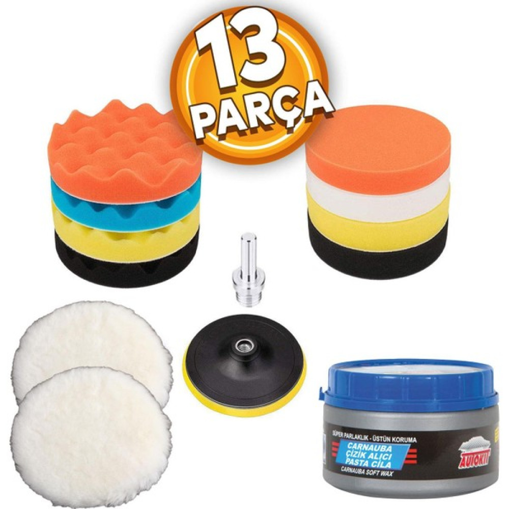 Badem10 Pasta Cila Yün Polisaj Süngeri Oto Parlatma Parlatıcı Çizik Giderici Pedi Seti 115 mm (13 Parça) Oto Çizik Giderici Fiyatı