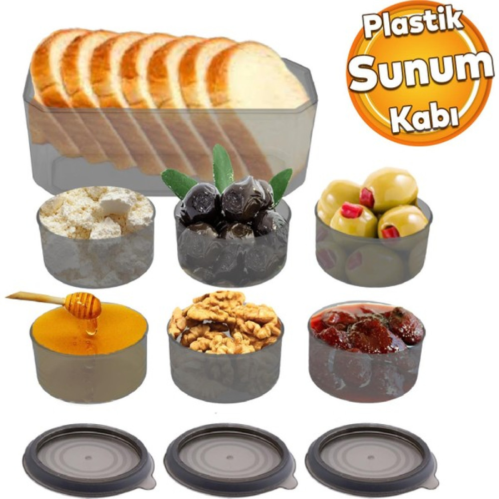 Badem10 Piknik Tabağı Plastik Dayanıklı Kapaklı Kahvaltı Takımı 7 Pcs Tabak Kahvaltılık Saklama Kabı Füme Kahvaltı Takımı Fiyatı