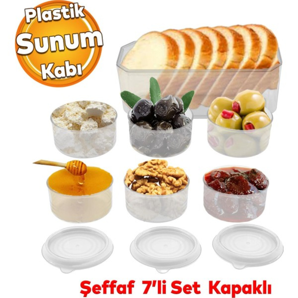 Badem10 Piknik Tabağı Plastik Dayanıklı Kapaklı Kahvaltı Takımı 7 Pcs Tabak Kahvaltılık Saklama Kabı Şeffaf Kahvaltı Takımı Fiyatı