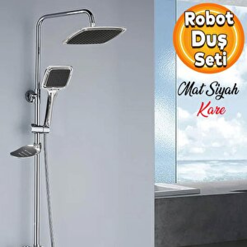 Badem10 Robot Tepe Duş Seti Takımı Shower Yağmurlama Kare Banyo Masaj Duş Başlığı Sistemi Siyah Krom Bataryalar & Musluklar Fiyatı