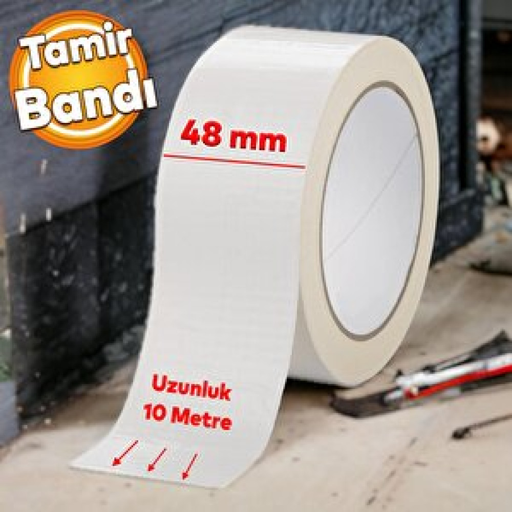 Badem10 Tamir Onarım Tadilat Bandı 48 Mm X 10 Metre Çok Amaçlı Beyaz Takviye Bant Güçlü Yapıştırıcı Bant Fiyatı