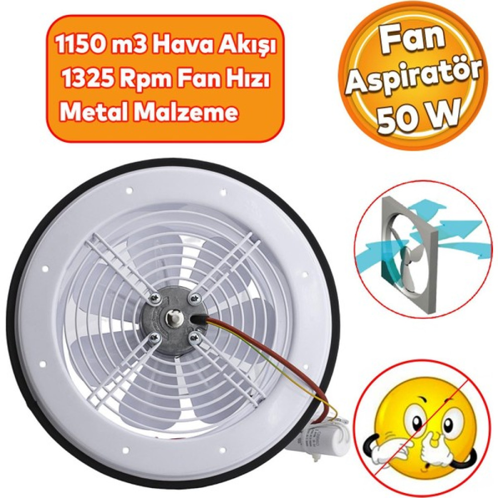 Badem10 Vantilatör Banyo Wc Işyeri Havalandırma Aspiratörü Fanı Kirli Hava Kötü Koku Metal 300 mm Aspiratörler Fiyatı