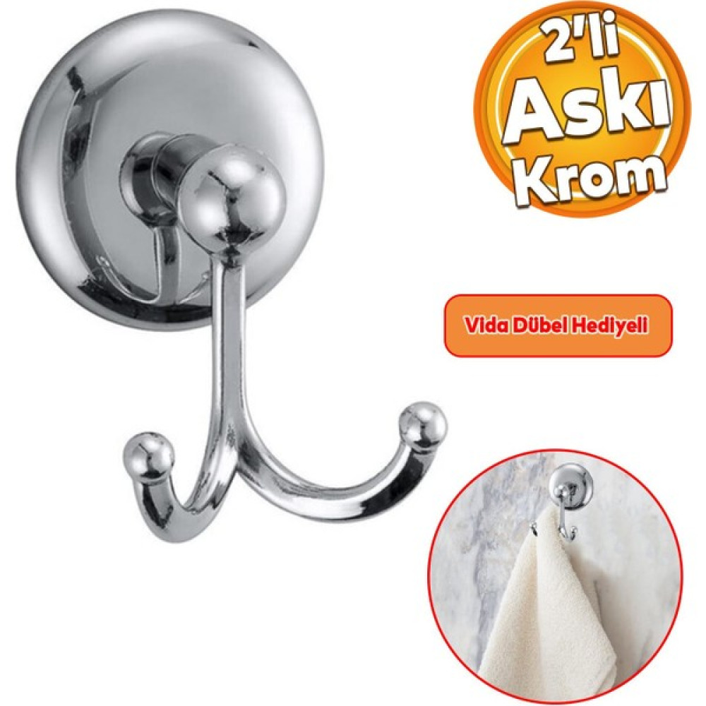 Badem10 Vidalı Askılık Banyo Tuvalet Lavabo Havlu Bornoz Askısı Çatal Ikili Metal Askı Krom Banyo Askılık Fiyatı