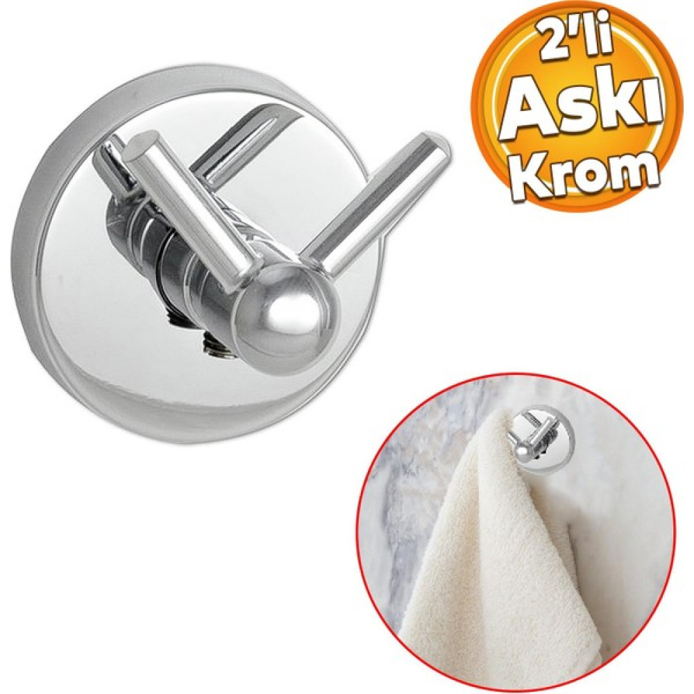 Badem10 Vidalı Banyo Lavabo Askısı Çatal 2'li Askılık Krom Renk Metal Sağlam Aparat Bornoz Havlu Asma Askı Banyo Askılık Fiyatı