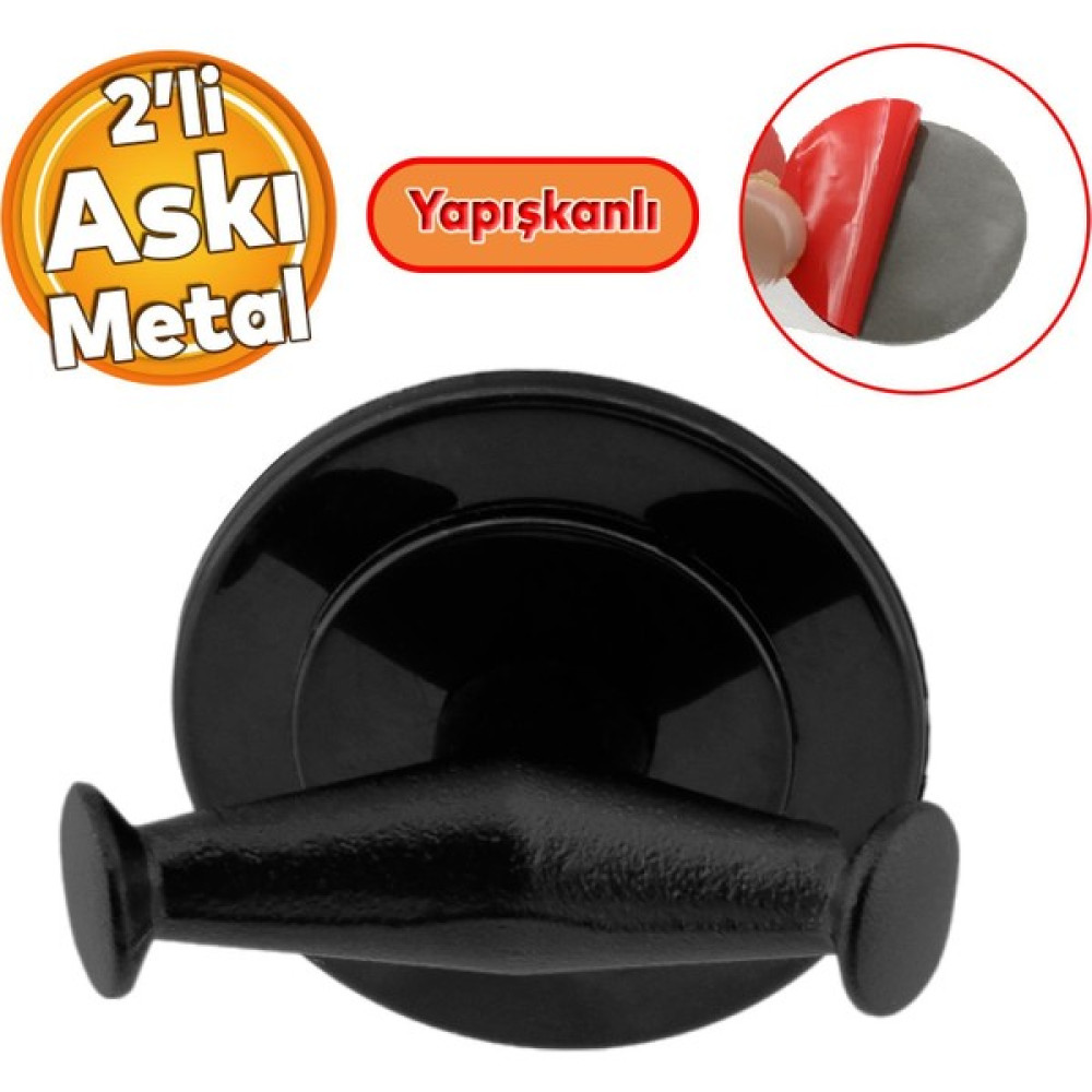 Badem10 Yapışkanlı Banyo Lavabo Çatal 2'li Askılık Siyah Renk Metal Sağlam Aparat Bornoz Havlu Asma Askı Banyo Askılık Fiyatı