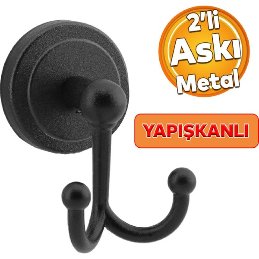Badem10 Yapışkanlı Siyah Renk Metal Sağlam Aparat Bornoz Havlu Asma Askı Banyo Lavabo Çatal 2'li Askılık Banyo Askılık Fiyatı