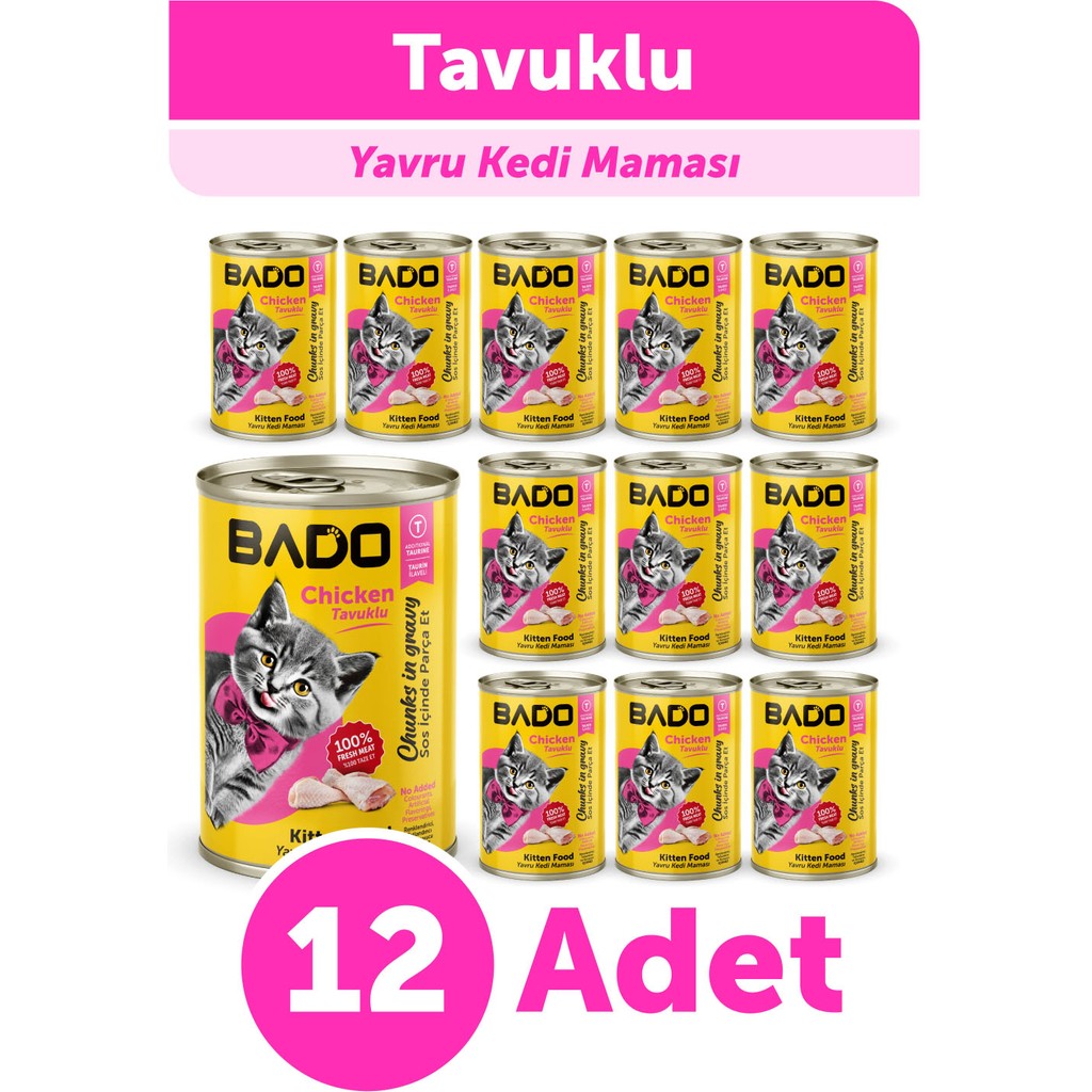 Bado Yavru Kedi Yaş Maması Tavuk Etli 400GR 12Li Evcil Hayvan Ürünleri Fiyatı