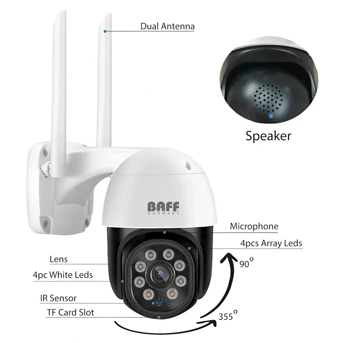 Baff 2mp Ptz Speed Dome Wıfı Kablosuz Ip Kamera Smart-6207 Güvenlik Kameraları Fiyatı