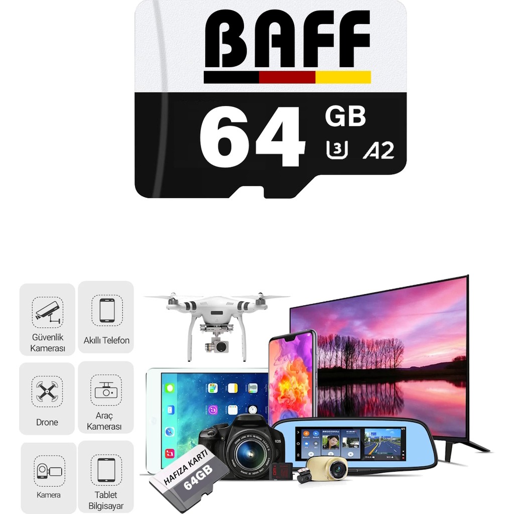 Baff 64GB Hafıza Kartı Video Kayıt Destekli UHS-I U3 A2 Diğer Fiyatı