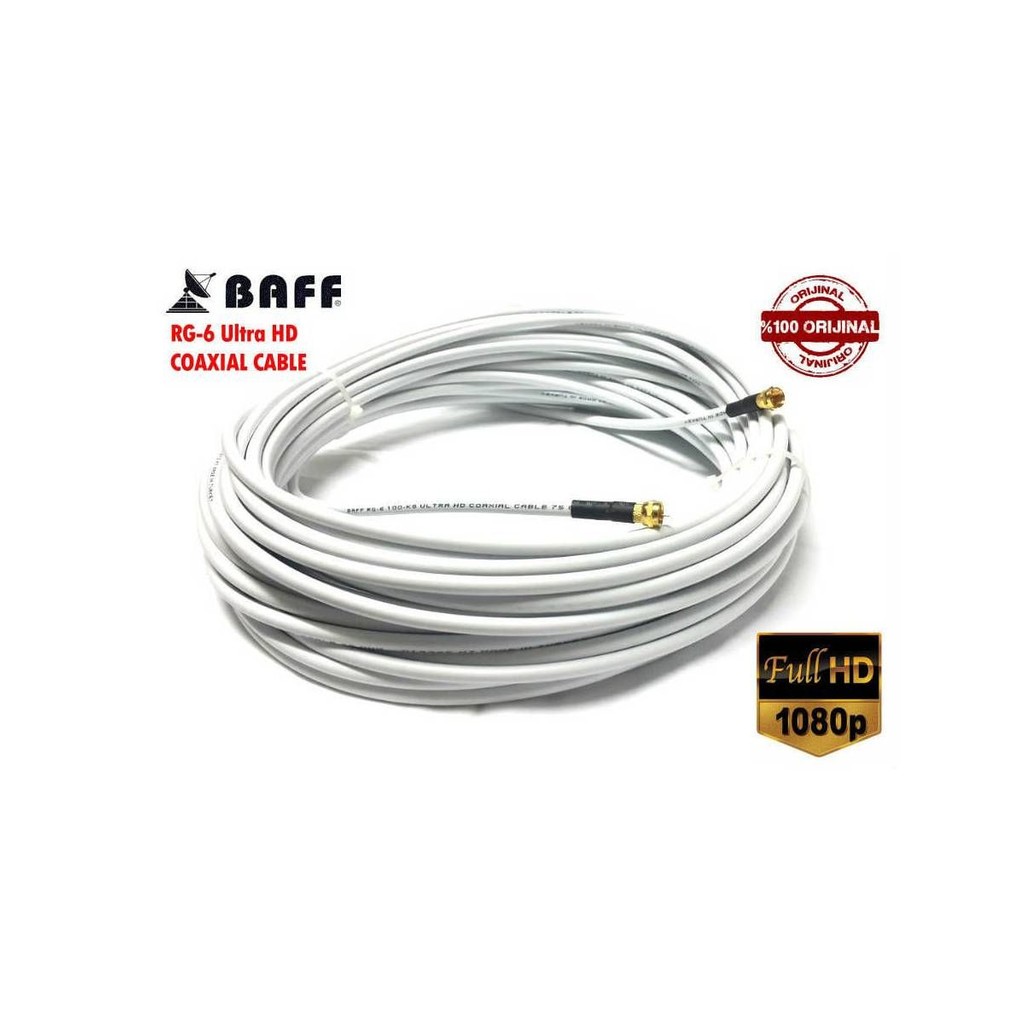 BAFF Anten Kablosu 50 Metre F Konnektörlü Beyaz Renk Full HD ve 4K Yayın Desteği Diğer Fiyatı
