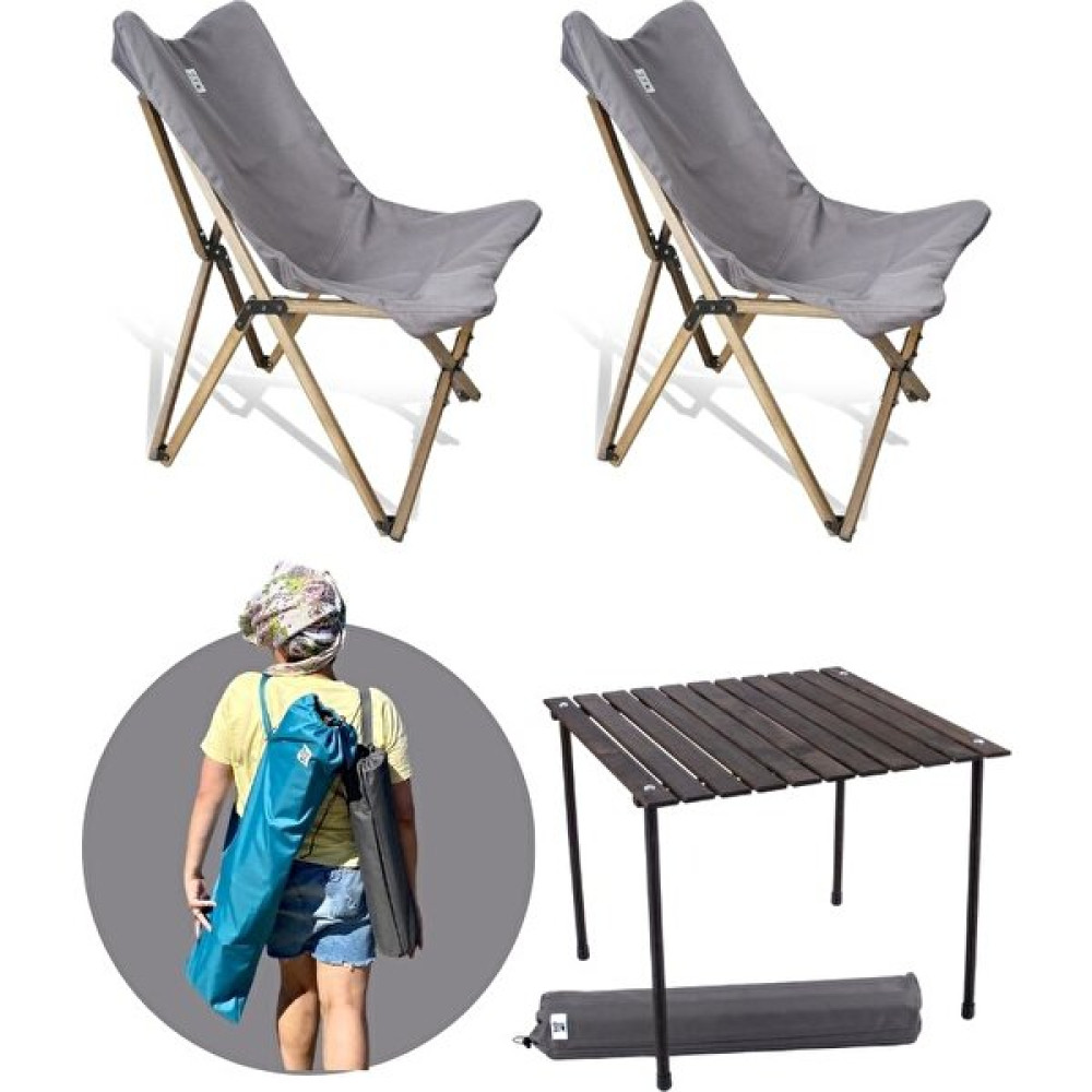 Bag The Joy Ahşap Katlanır Masa Sandalye Seti Antrasit - Koyu Gri Kılıf 70X70X55 Antrasit Masa Kamp Sandalyesi Fiyatı