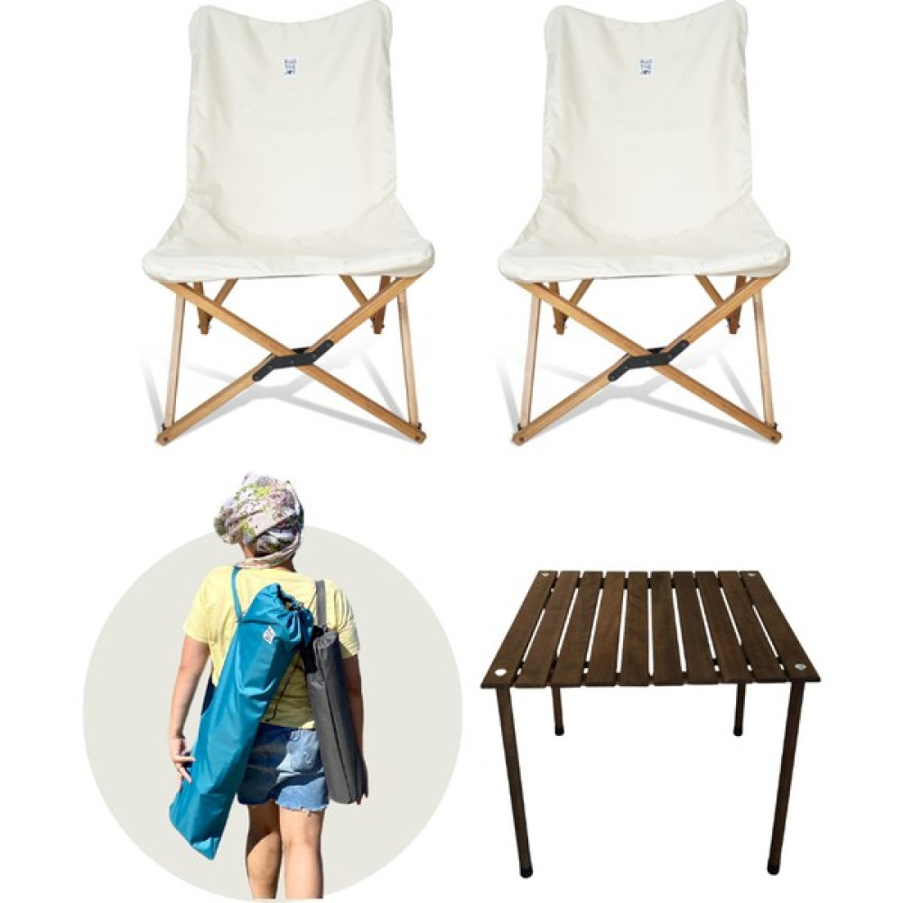 Bag The Joy Ahşap Katlanır Masa Sandalye Seti Kahverengi - Bej Kılıf 60X60X55 Kahverengi Masa Kamp Sandalyesi Fiyatı