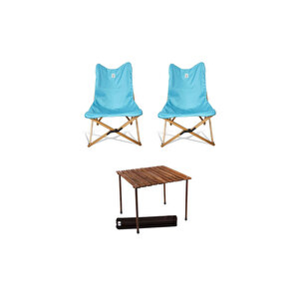 Bag The Joy Ahşap Katlanır Masa Sandalye Seti Kahverengi Iskelet Turkuaz Kılıf, 70x70 Masa Kamp Sandalyesi Fiyatı