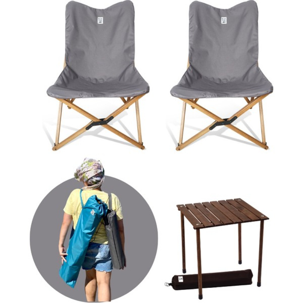 Bag The Joy Ahşap Katlanır Masa Sandalye Seti Kahverengi - Koyu Gri Kılıf 50X50X50 Kahverengi Masa Kamp Sandalyesi Fiyatı