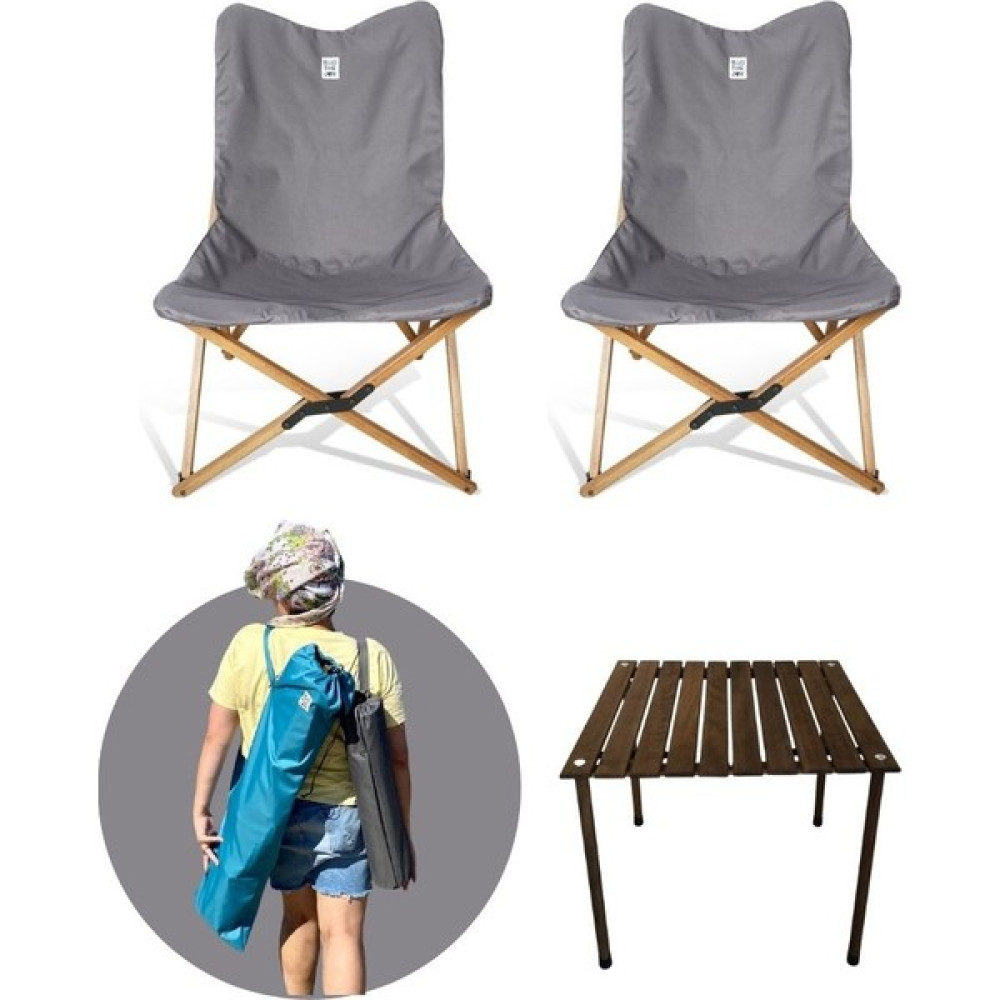 Bag The Joy Ahşap Katlanır Masa Sandalye Seti Kahverengi - Koyu Gri Kılıf 60X60X55 Kahverengi Masa Kamp Sandalyesi Fiyatı