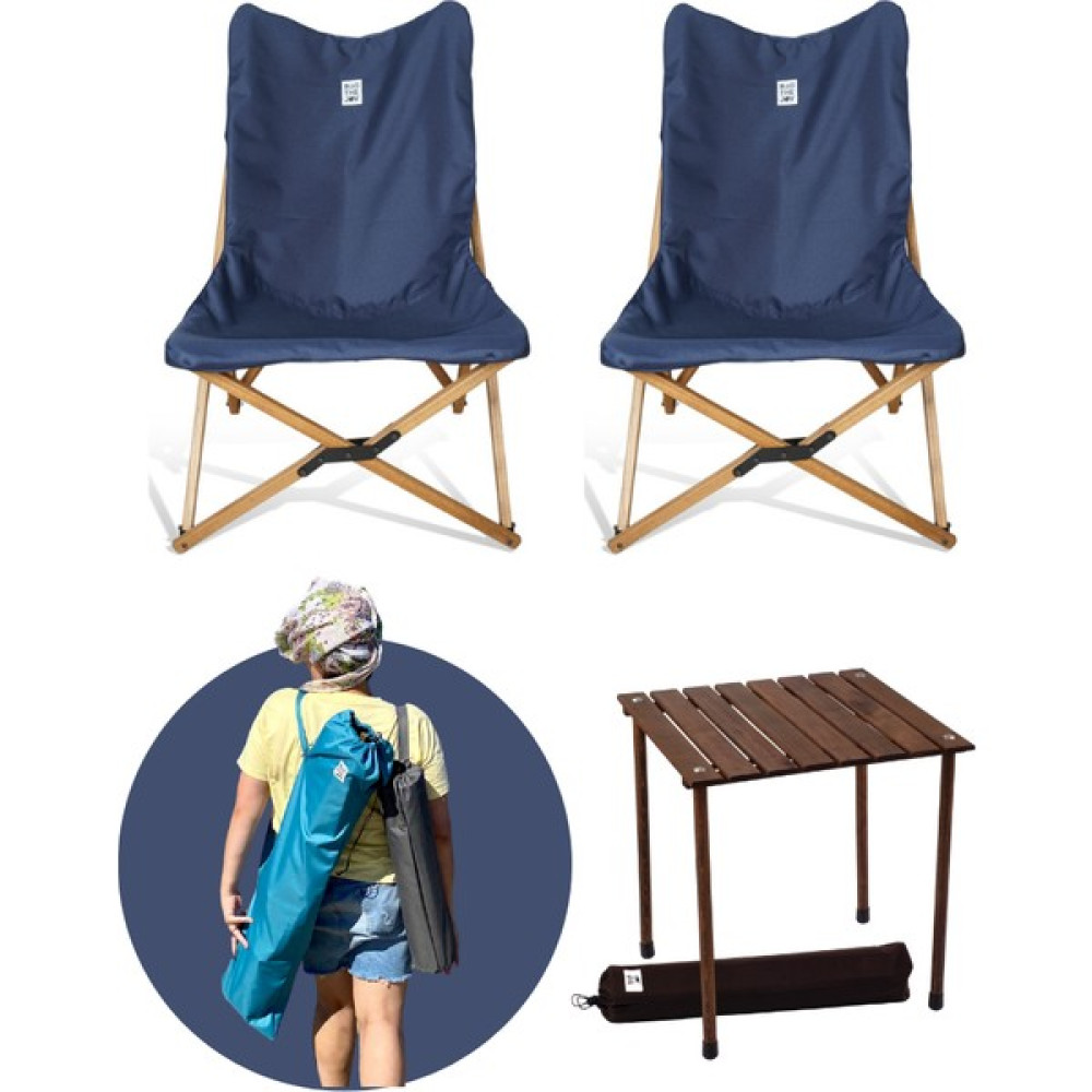 Bag The Joy Ahşap Katlanır Masa Sandalye Seti Kahverengi - Lacivert Kılıf 50X50X50 Kahverengi Masa Kamp Sandalyesi Fiyatı