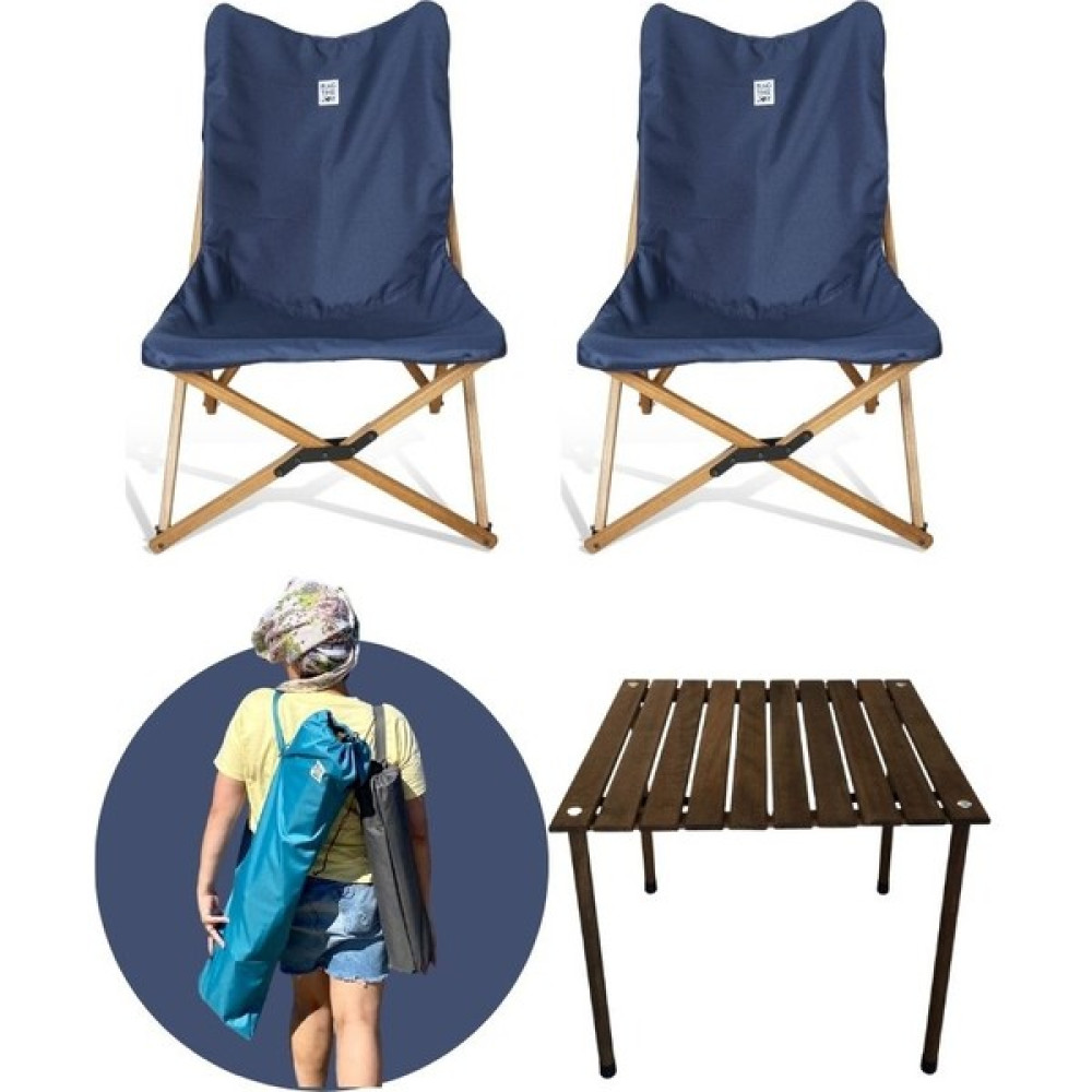 Bag The Joy Ahşap Katlanır Masa Sandalye Seti Kahverengi - Lacivert Kılıf 60X60X55 Kahverengi Masa Kamp Sandalyesi Fiyatı