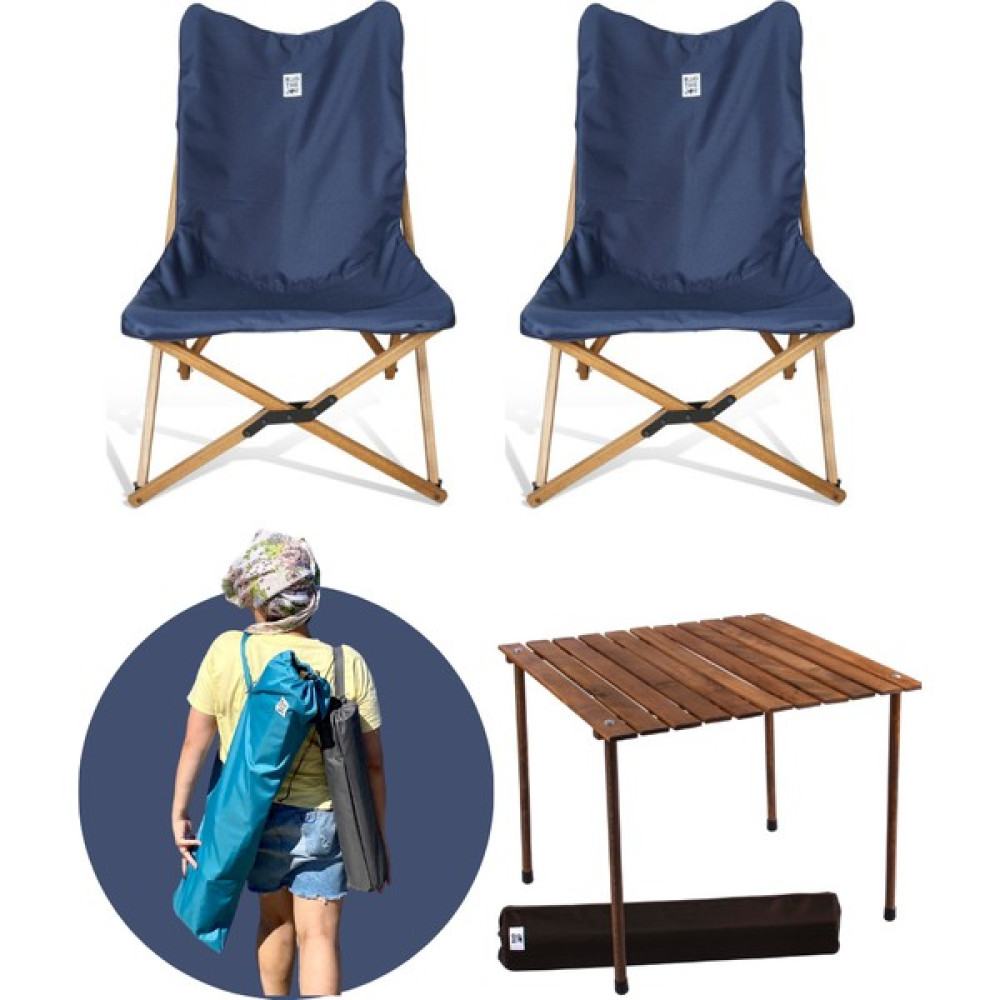 Bag The Joy Ahşap Katlanır Masa Sandalye Seti Kahverengi - Lacivert Kılıf 70X70X55 Kahverengi Masa Kamp Sandalyesi Fiyatı