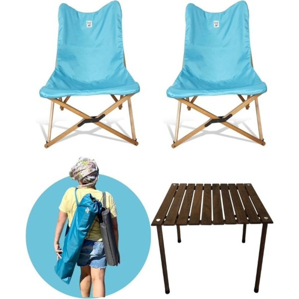 Bag The Joy Ahşap Katlanır Masa Sandalye Seti Kahverengi - Turkuaz Kılıf 60X60X55 Kahverengi Masa Kamp Sandalyesi Fiyatı