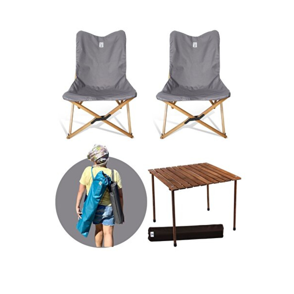 Bag The Joy Kahverengi İskelet Koyu Gri Kılıf ve 70x70x55 CM Kahverengi Masa Ahşap Katlanır Masa Sandalye Seti Standart Sandalye Fiyatı